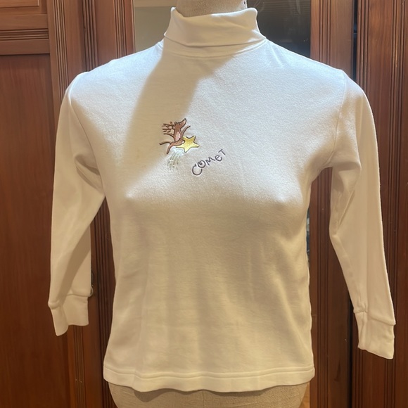 Pottery Barn Kids Turtleneck white Christmas Comet reindeer star 100% cotton 10 - Picture 2 of 7